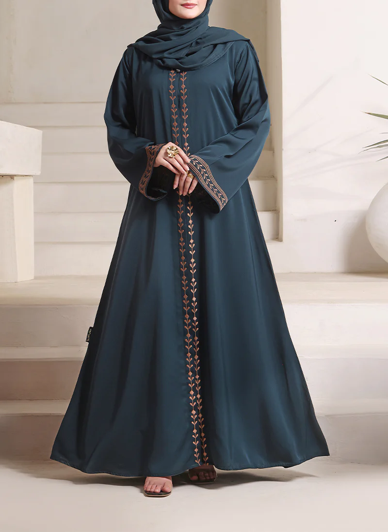 Front Open Floral Embroidery Abaya | 0116-E-1109