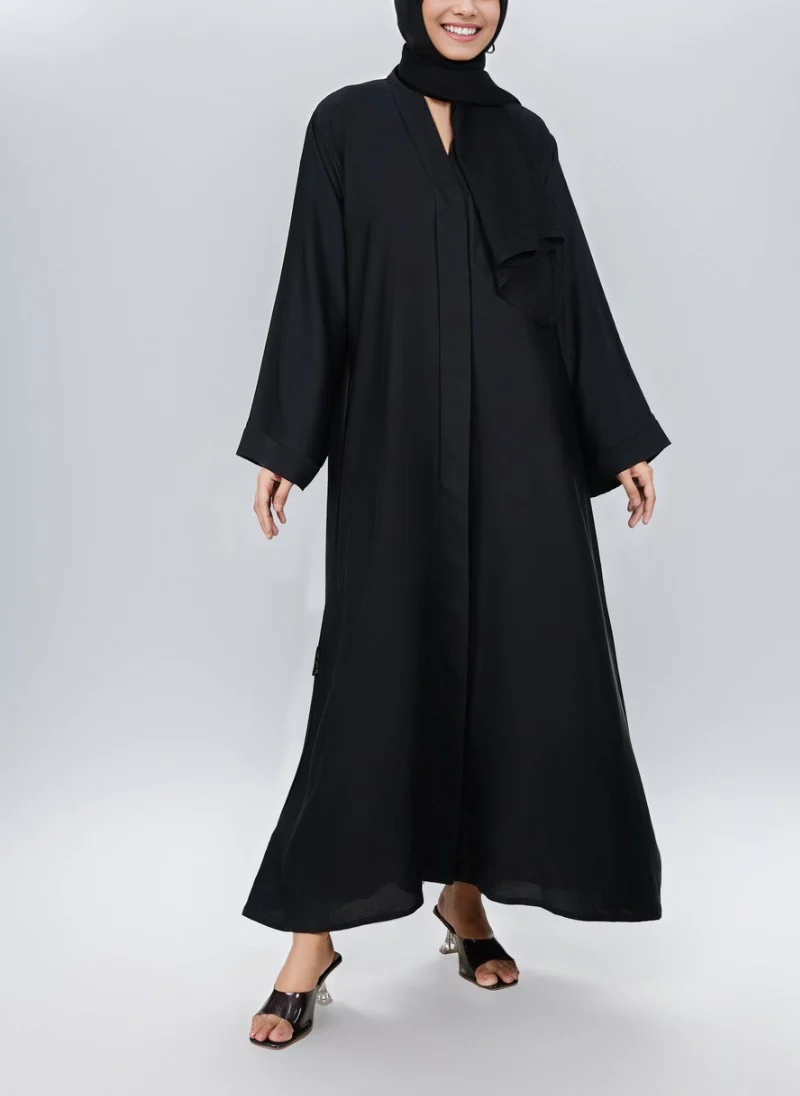 Black Hidden Placket Front Open Georgette Abaya 0116-PR-MANJAN