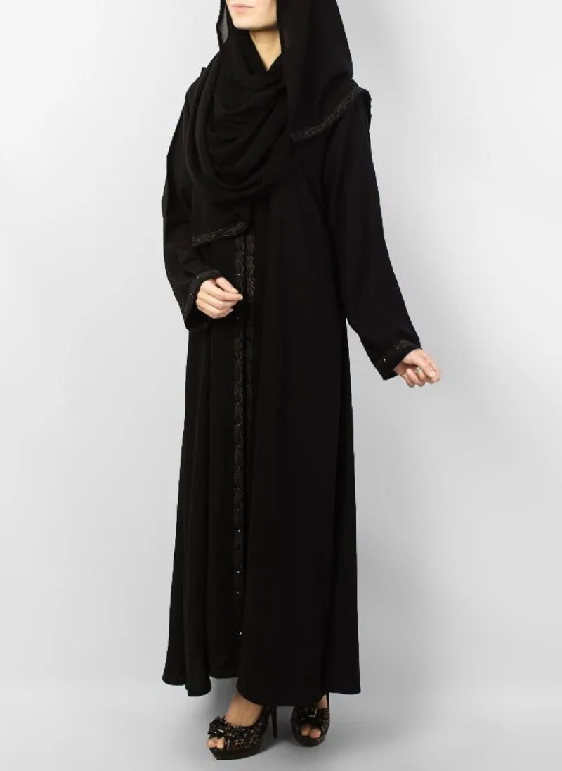 Black Polyester Embroidered Abaya 0116-M (2)
