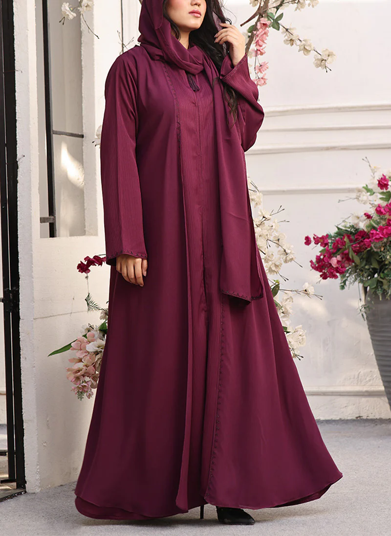 Chiffon Front Open Abaya Rouge 0122-RC-713