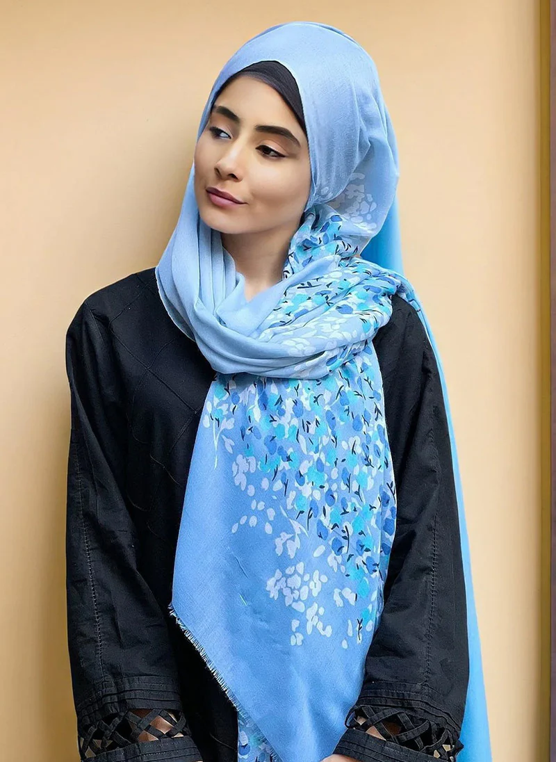 Floral Printed Hijab-Blue