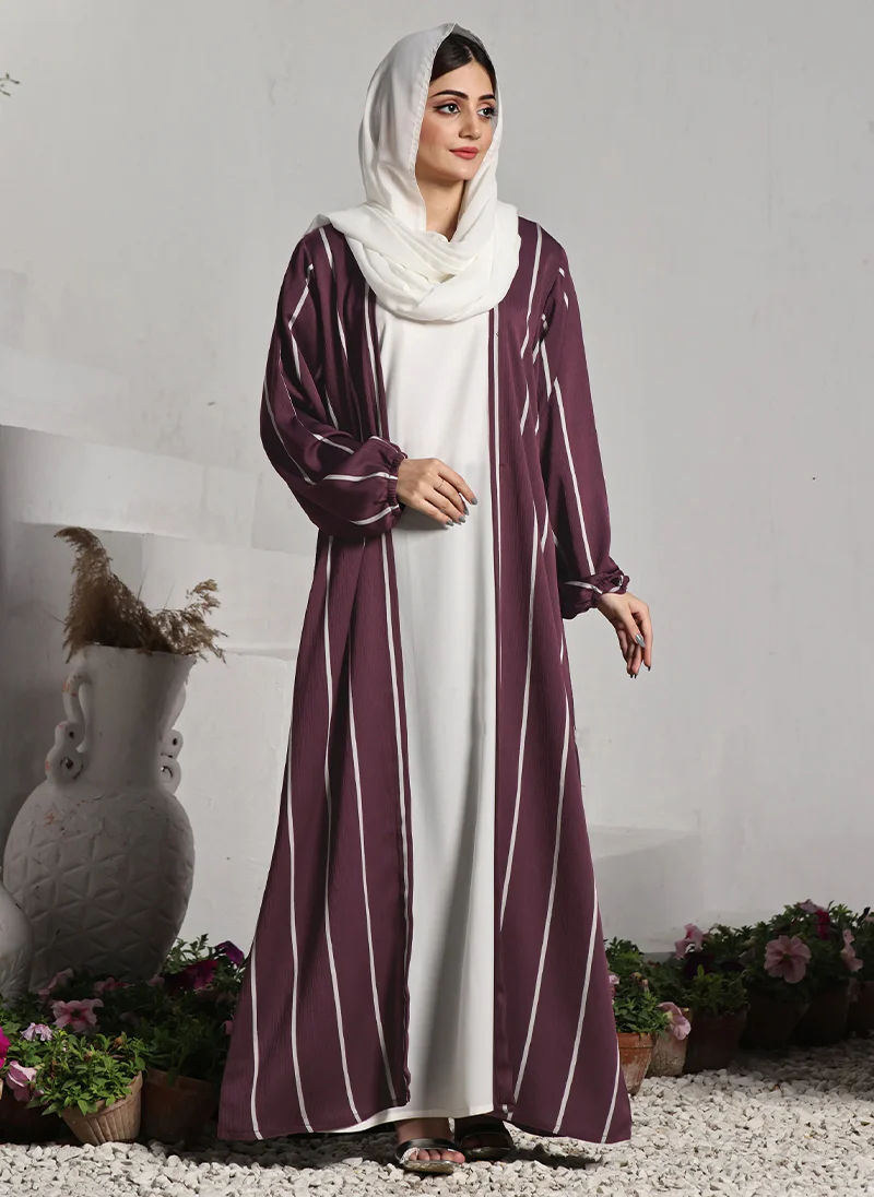 Front Close Double Breast Zoom Fabric Maroon Abaya (0122-P-712)