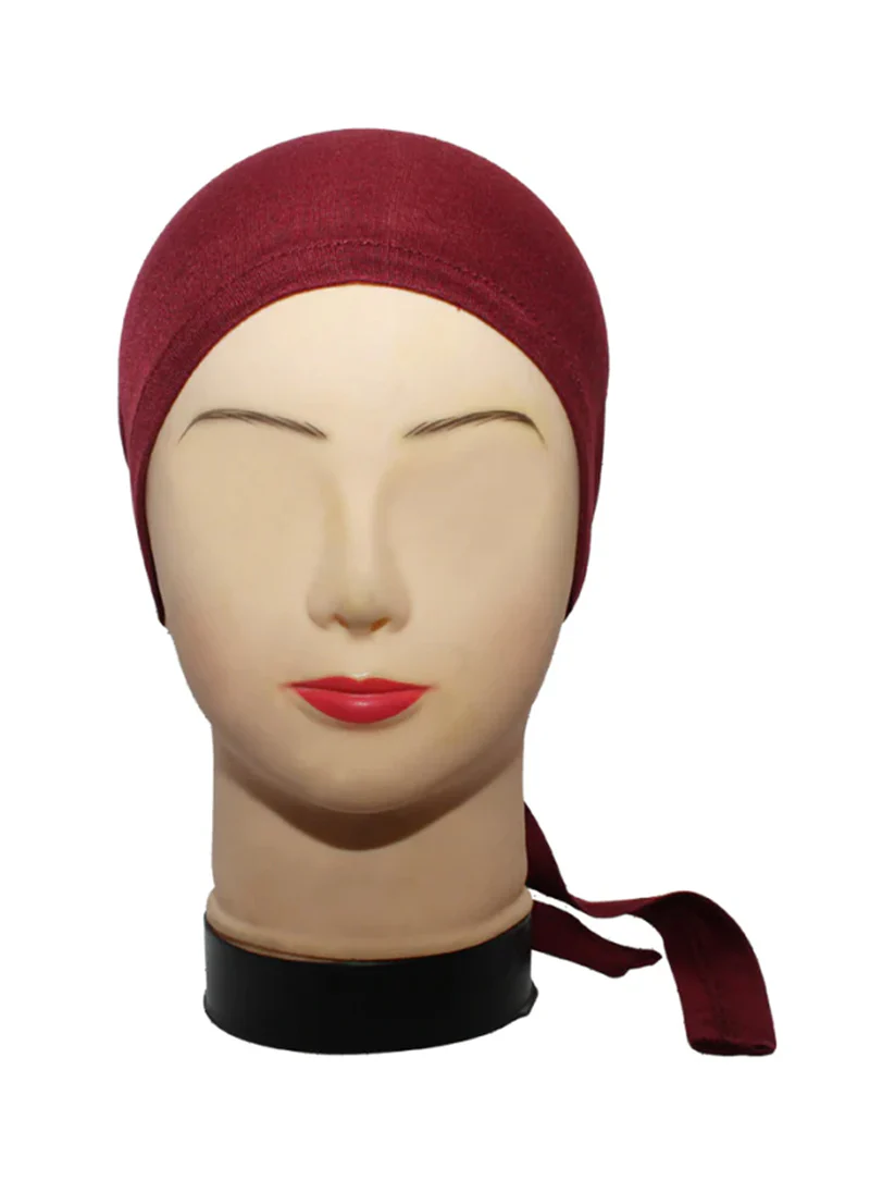 Maroon Plain Tie Bonnet Cap for Hijabs