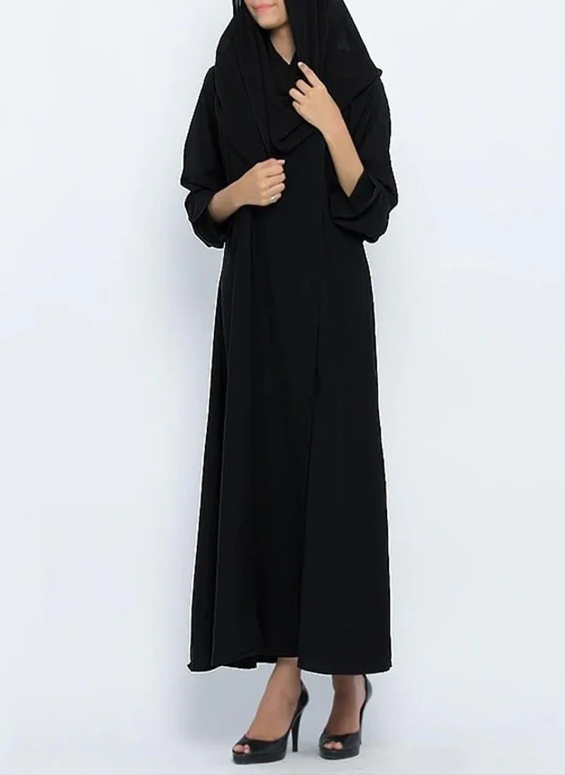 Circular Collar Black Stylish Abaya 0117-P