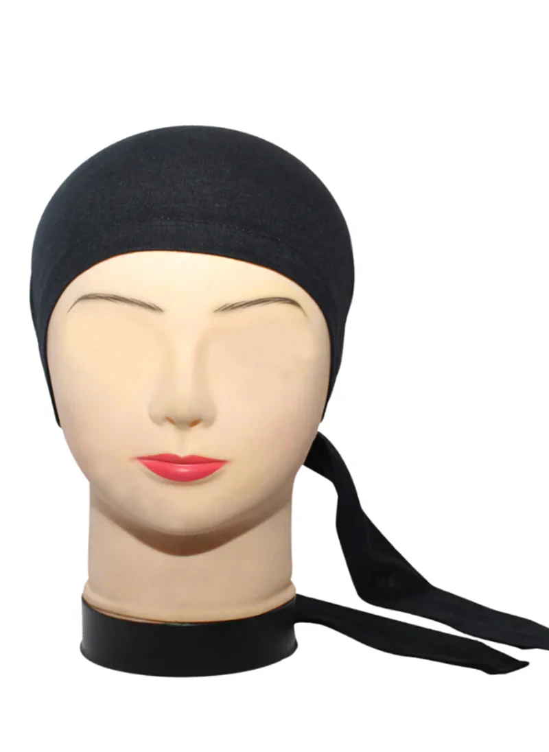 Black Plain Tie Bonnet Cap for Hijabs