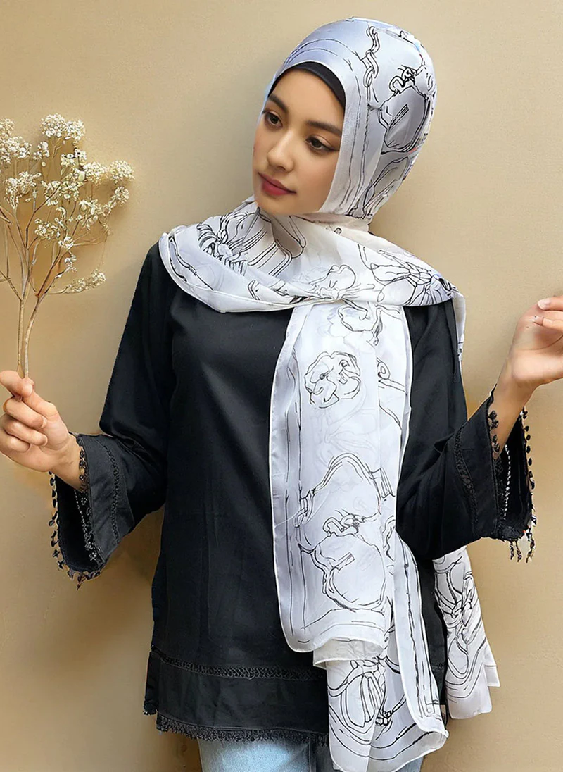 Printed Hijabs-White