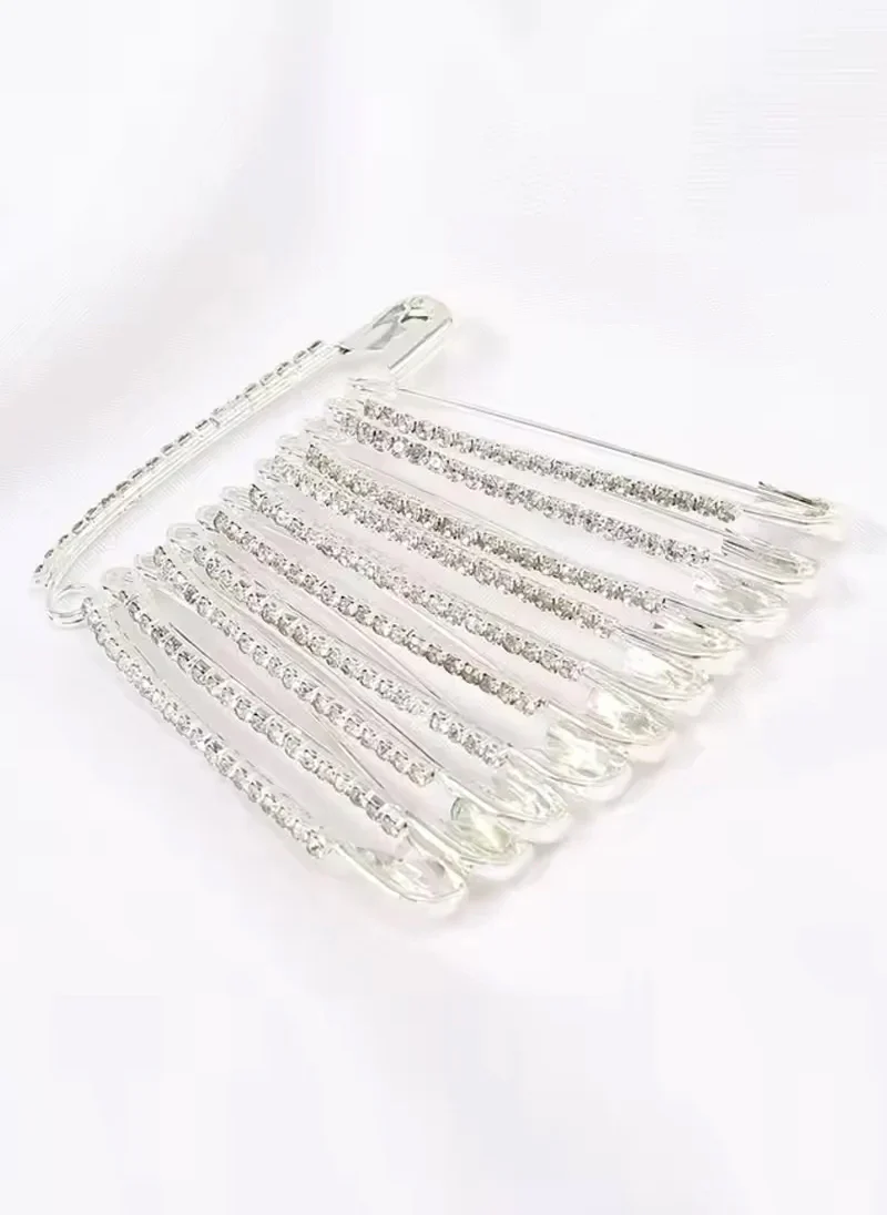 Silver Safety Pins Diamond Stone