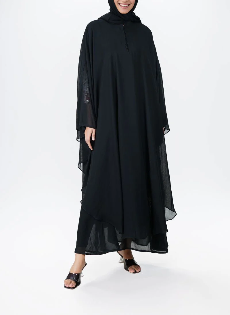 Black Chiffon Front Close Jilbab-C