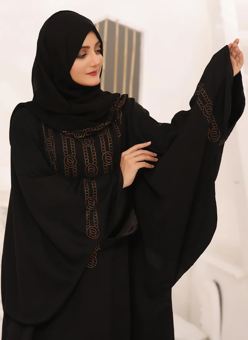 Black Nida Fabric Jilbab with Stone Work jilbab - JILBAB-C-263