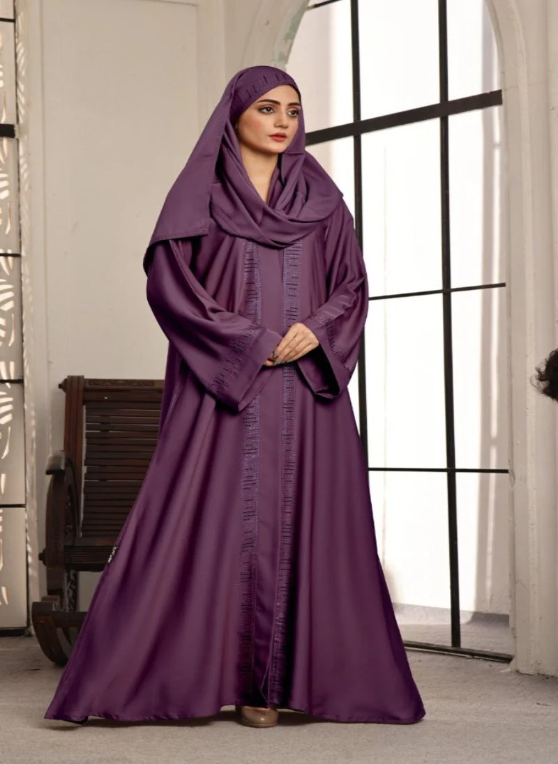 Stone Work Front Open Purple Abaya (0116-C-740)