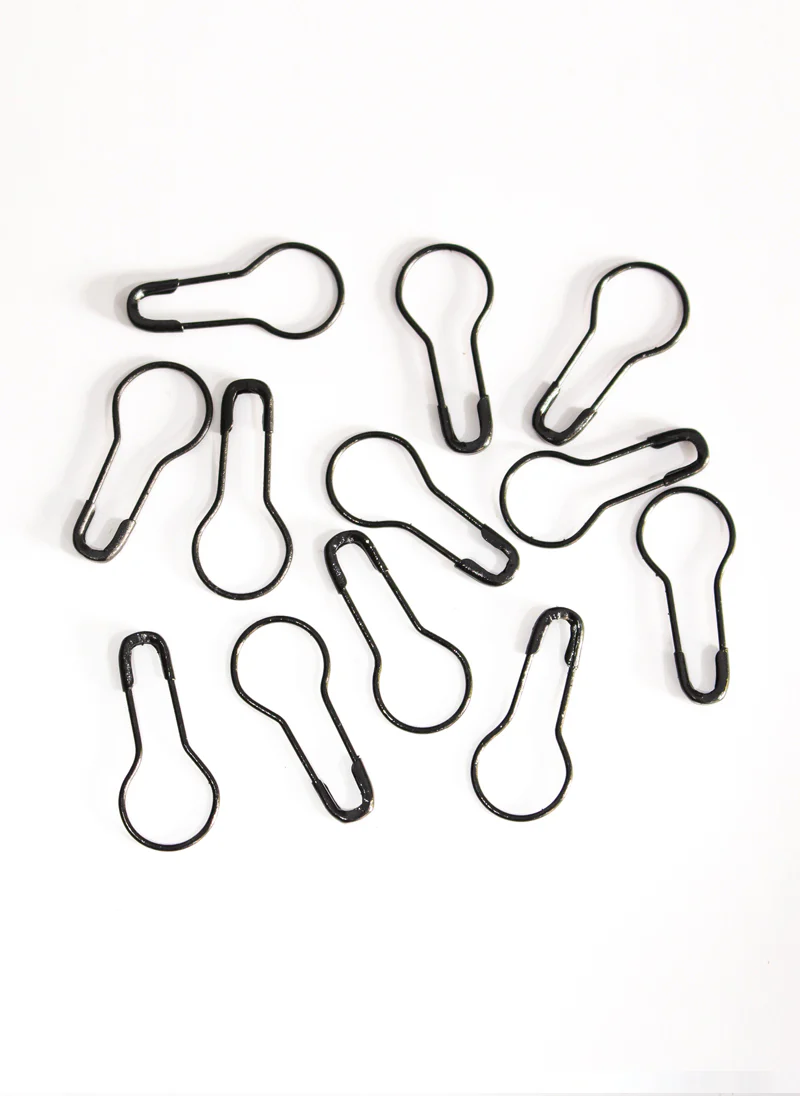 Coil Less Safety Pins for Scarf / Hijab Black 12 in 1