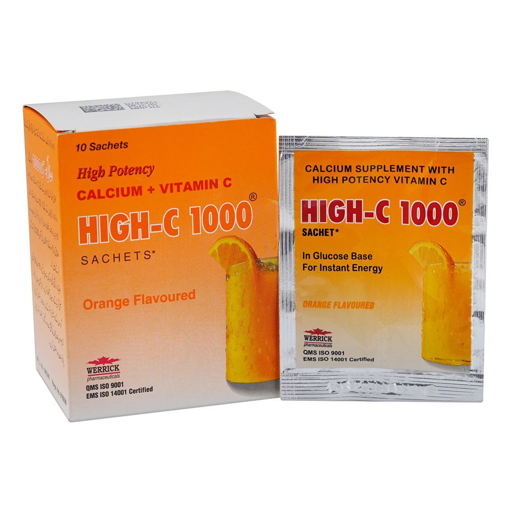 High-C 1000, Calcium & Vitamin C Supplement, Orange Flavor, Box (10 Sachets)