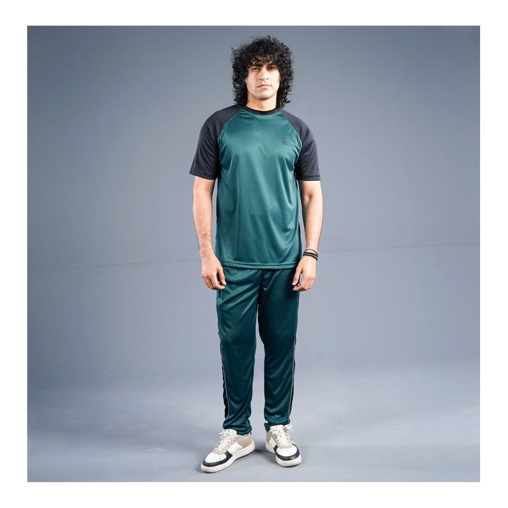 Basix Men's Embroidered Dry Fit Tracksuit, Teal & Black, TS-204