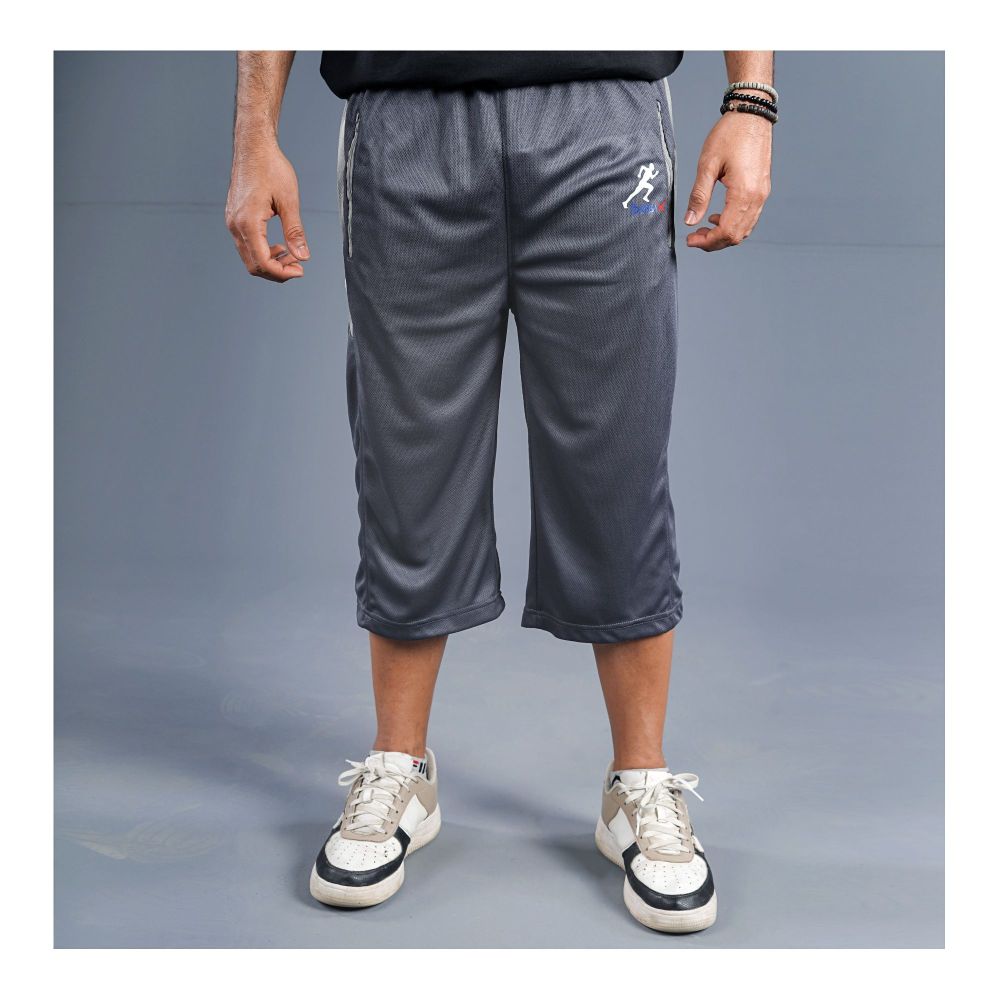 Basix Men's Moisture Wicking 3 Quarter Mesh Gym Shorts with Zipper Pockets, Graphite Grey, M3Q-1007