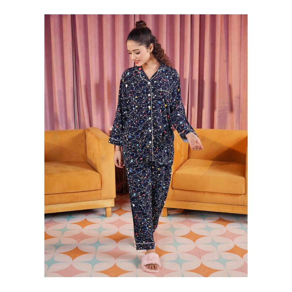 Basix Women's Navy With Colored Polka Dots Loungewear, 2-Piece Set, LW-662