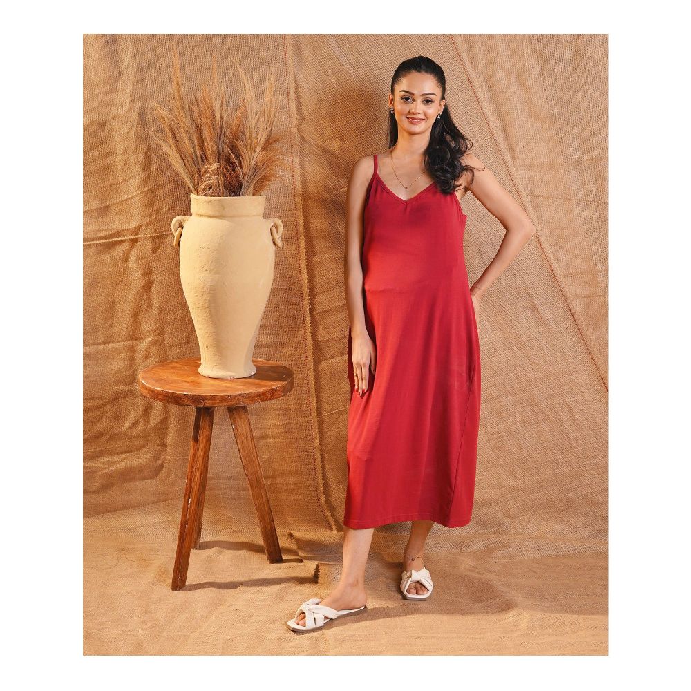 Basix Women's Stretchable Long Night Gown, Cotton, Maroon, LNG-51