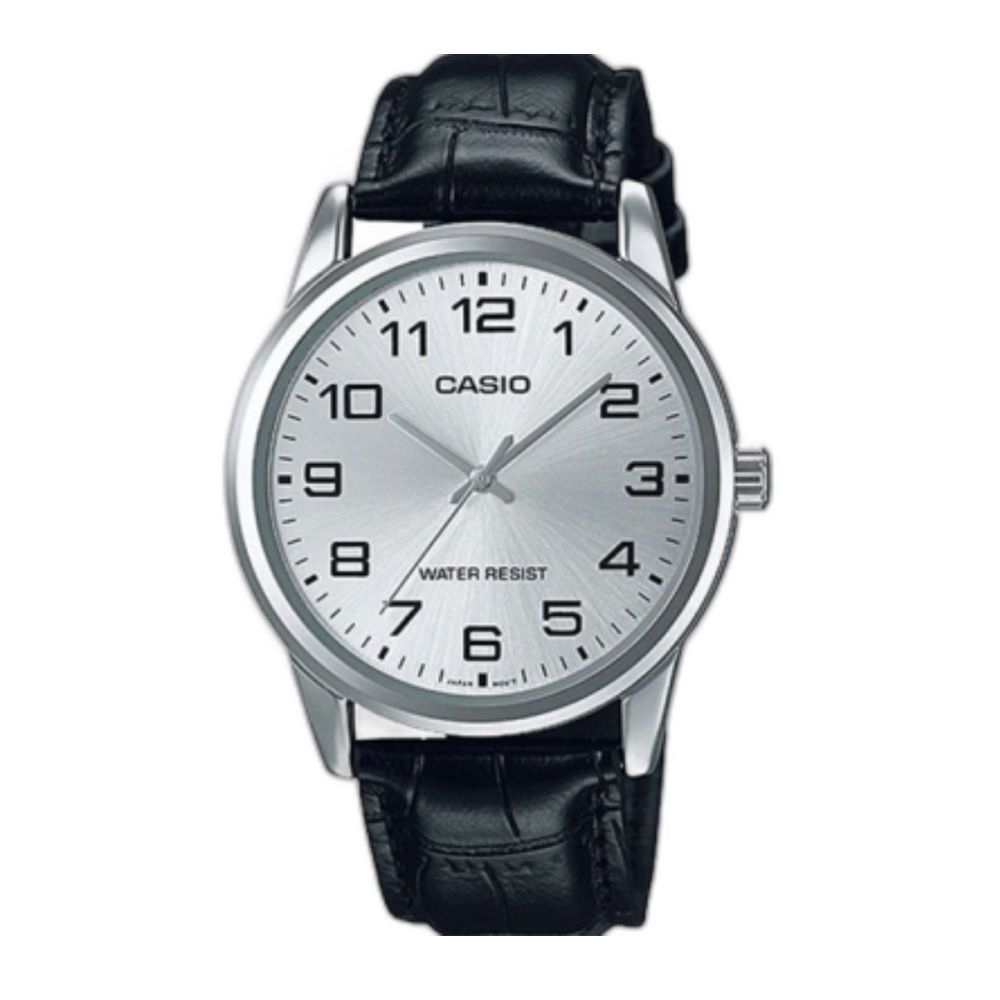 Casio Men's Analog Watch With Silver Round Dial & Designed Black Strap, MTP-V001L-7BUDF