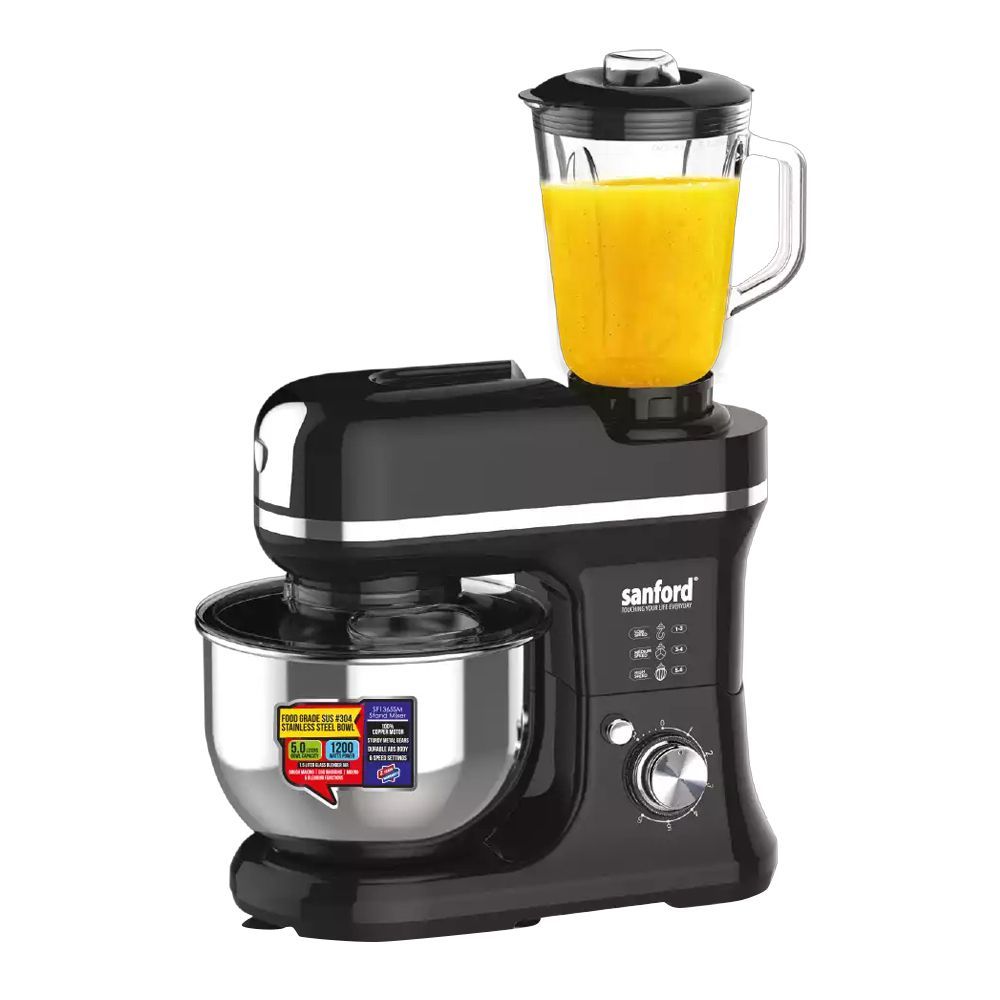 Sanford Stand Mixer With Blender, 1200W, 1.5 Liters Jar, 5 Liters Bowl, Sf-1365sm
