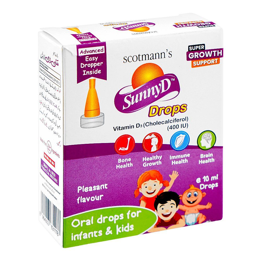 Scotmann SunnyD Drops, Vitamin D3 400 IU Supplement for Infants & Kids, 10ml