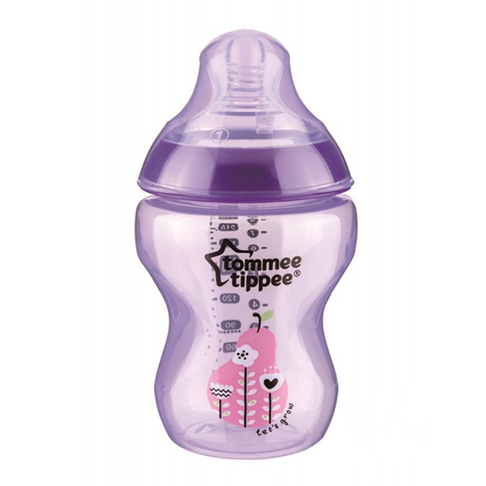 Tommee Tippee 0m+ Slow Flow Decorated Feeding Bottle 260ml (Purple) - 422573/38