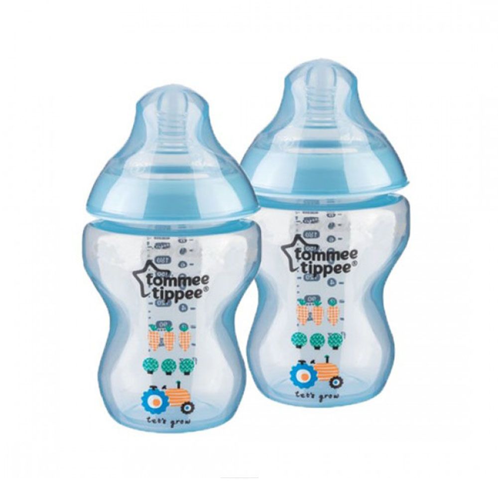 Tommee Tippee 2-Pack 0m+ Slow Flow Decorated Feeding Bottles 260ml (Blue) - 422580