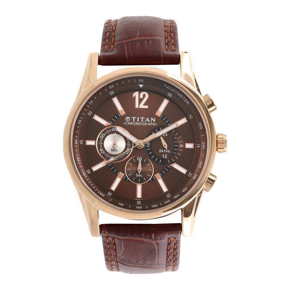 Titan Classique Chronograph Brown Dial Men's Watch, Leather Strap, 9322 WL 06