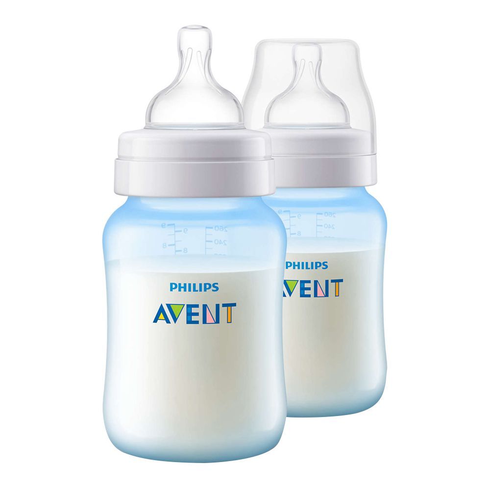 Avent Anti-Colic Wide Neck Feeding Bottle, 2-Pack, 1m+, 260ml/9oz, Blue, SCF815/27