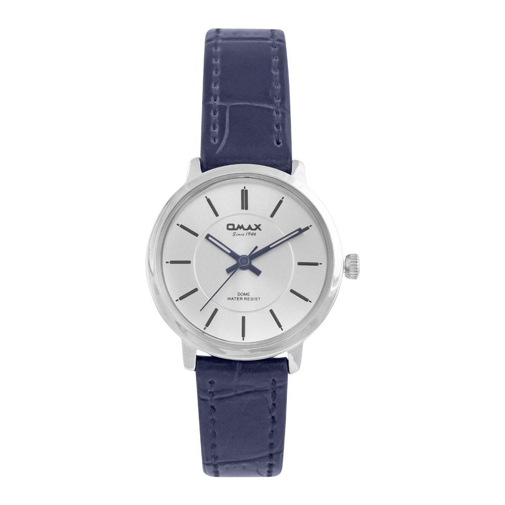 Omax Women's White Round Dial With Blue Plain Strap Analog Watch, DC006P64I