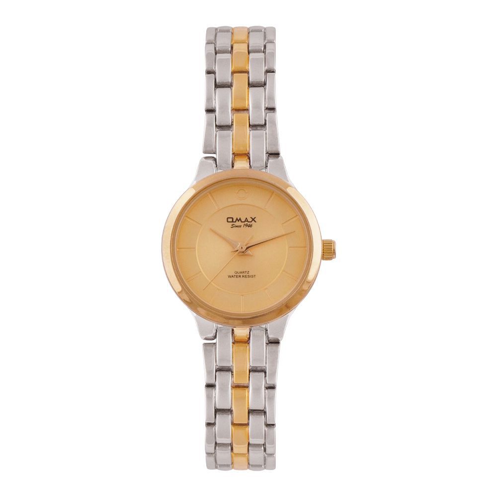 Omax Women's Golden Round Dial With Two-Tone Bracelet Analog Watch, HBC258N001