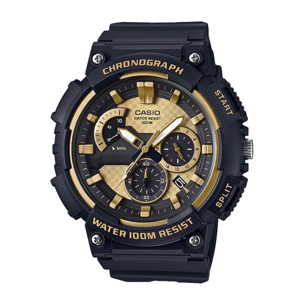 Casio Youth Retrograde Chronograph Black/Gold Men's Watch, Resin Strap, MCW-200H-9AVDF