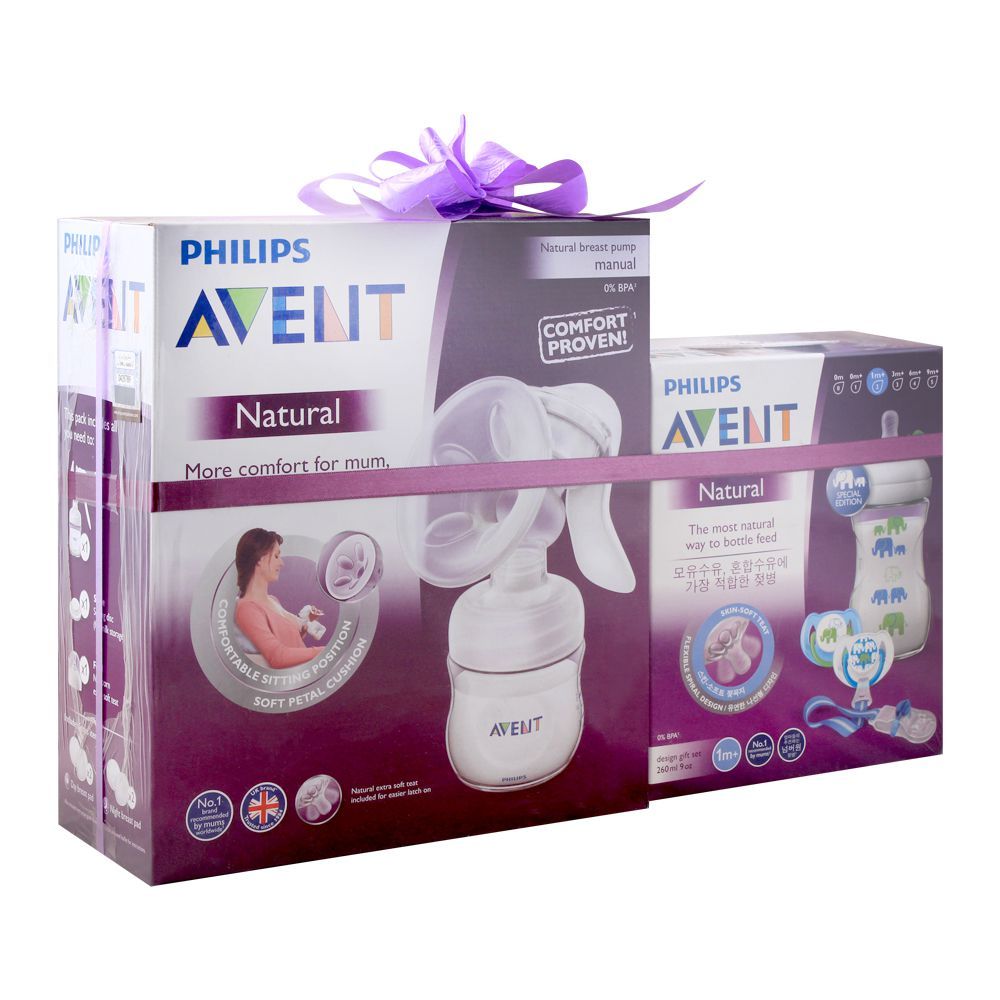 Avent Natural Manual Breast Pump + Natural Feeding Bottle 260ml, SCF339/29