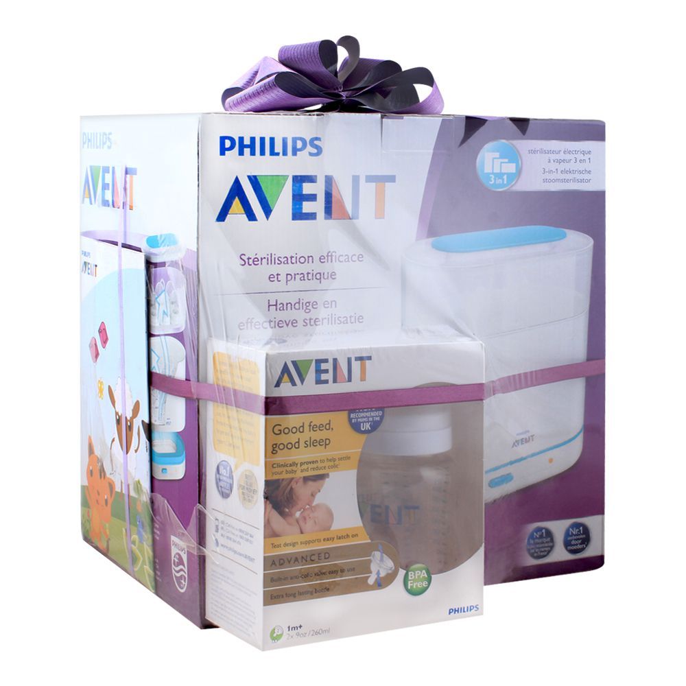 Avent 3-In-1 Electric Steam Sterilizer + Advanced Feeding Bottle 2x260ml, SCF284/99