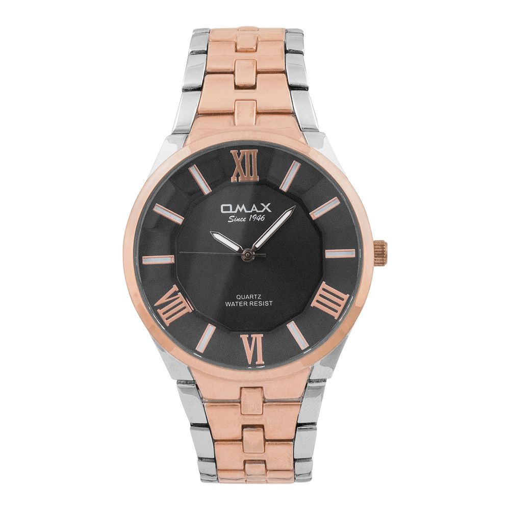 Omax Men's Baby Pink Round Dial With Two-Tone Bracelet Analog Watch, CGH029N004