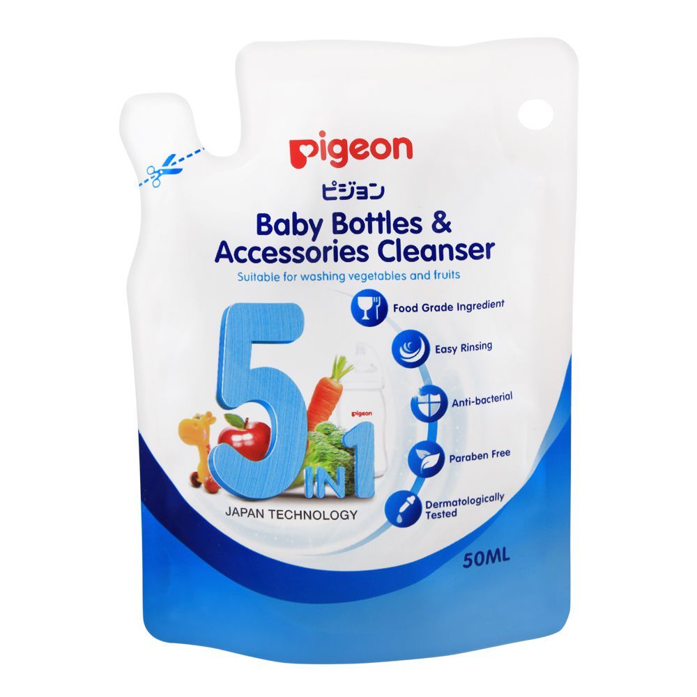 Pigeon 5-In-1 Baby Bottle & Accessories Cleanser, Paraben Free Liquid Cleaner, 50ml, M78015