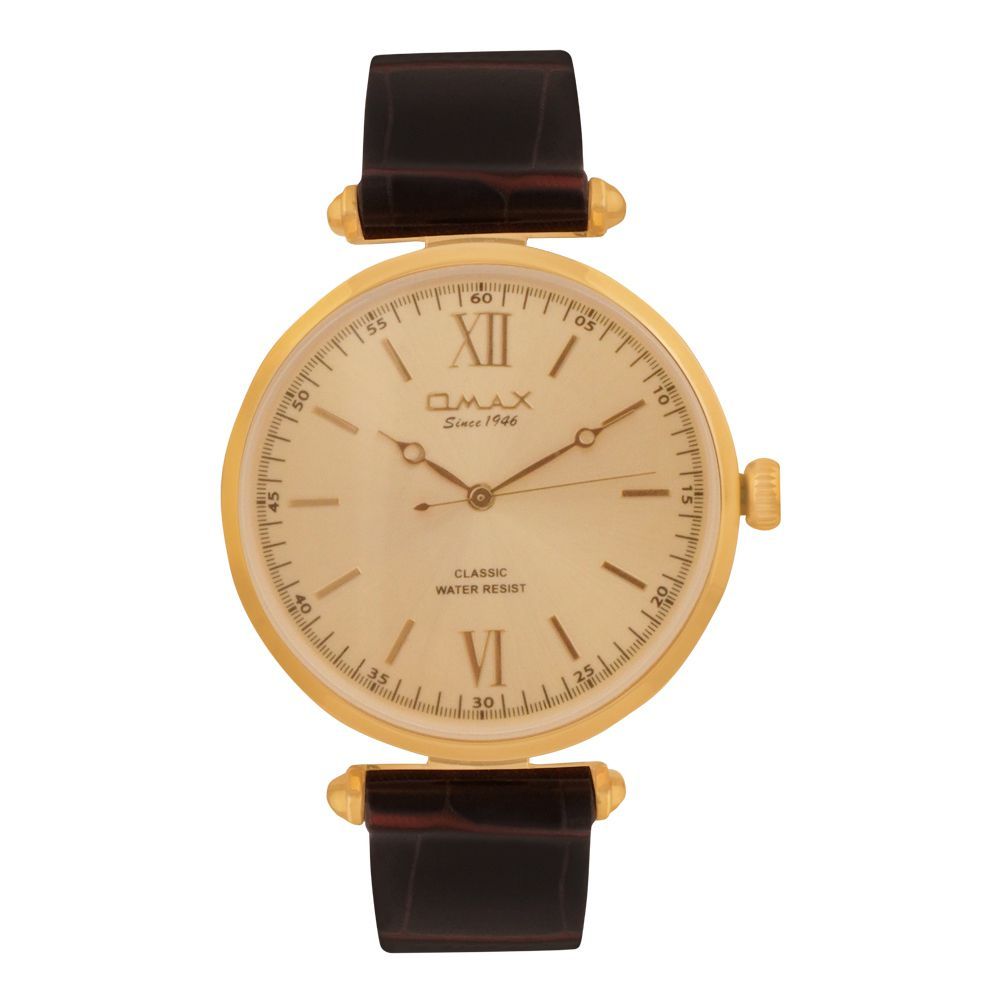 Omax Men's Off Gold Round Dial With Texture Strap Analog Watch, KL01G15I