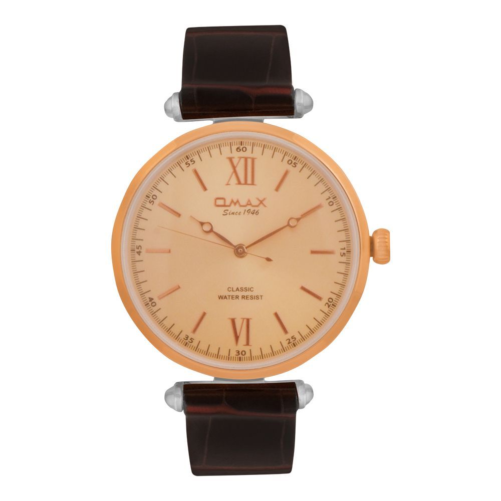 Omax Men's Classic Round Rust Gold Dial With Maroon Texture Bracelet Analog Watch, KL01C85I