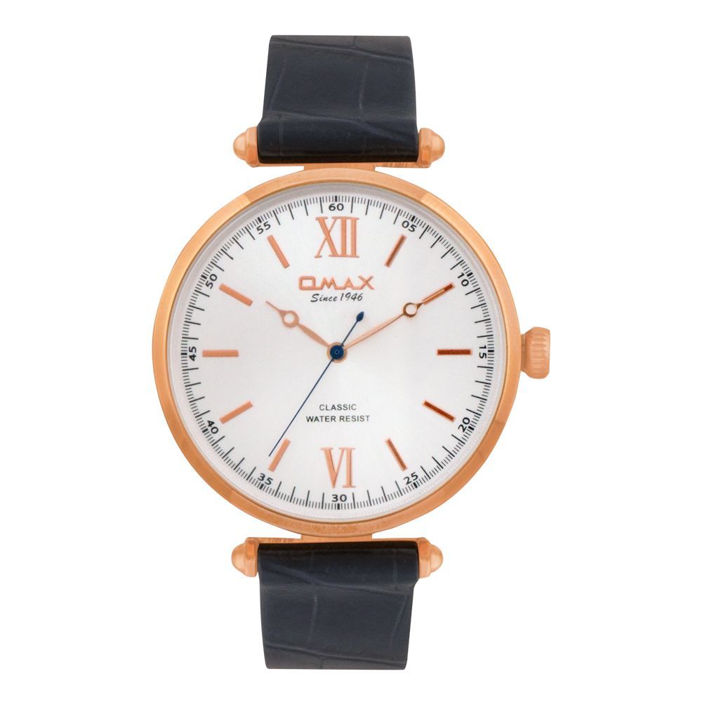 Omax Men's Rust Gold Round Dial With Black Texture Strap Analog Watch, KL01R64I