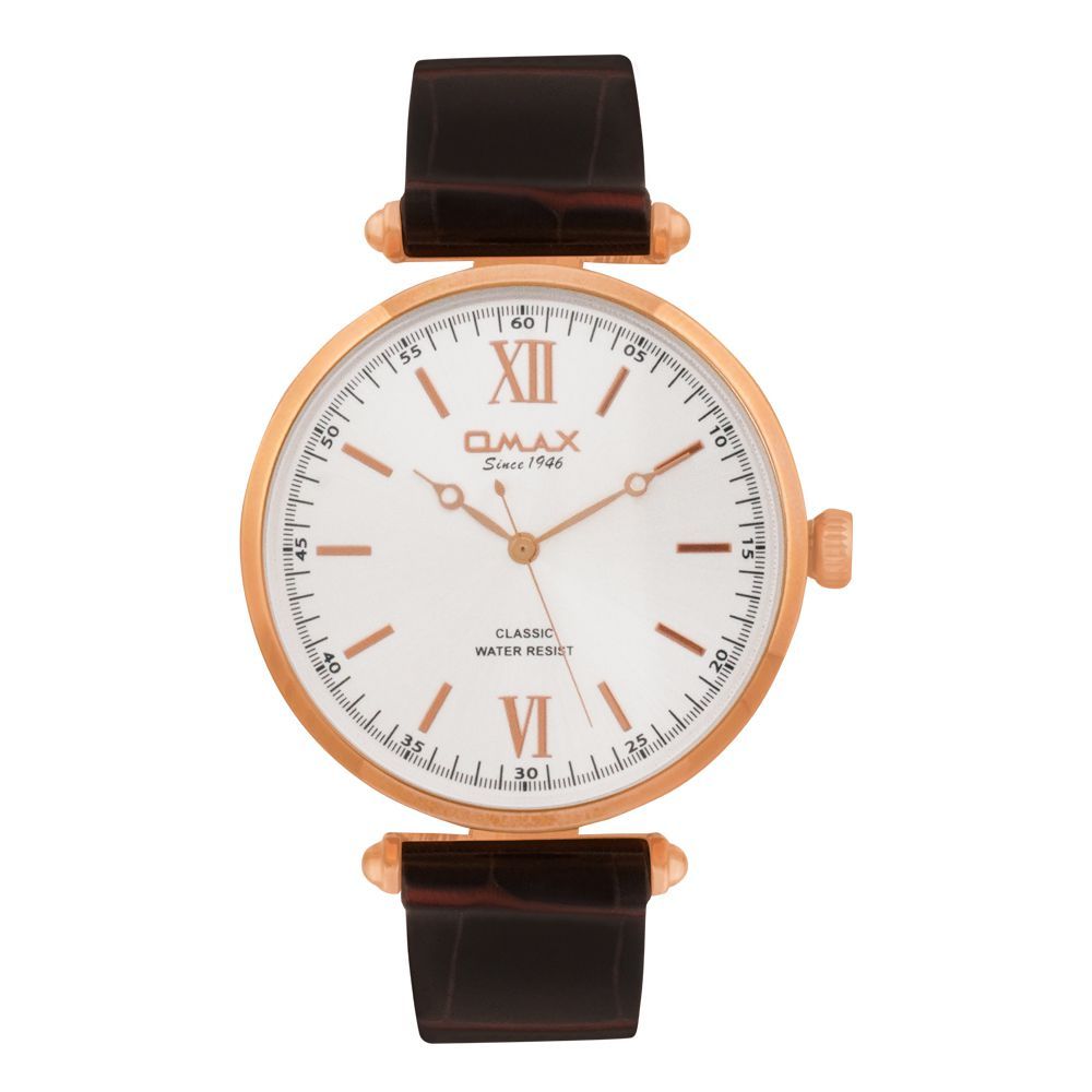 Omax Men's Round Dial With White Background & Maroon Texture Strap Analog Watch, KL01R65I