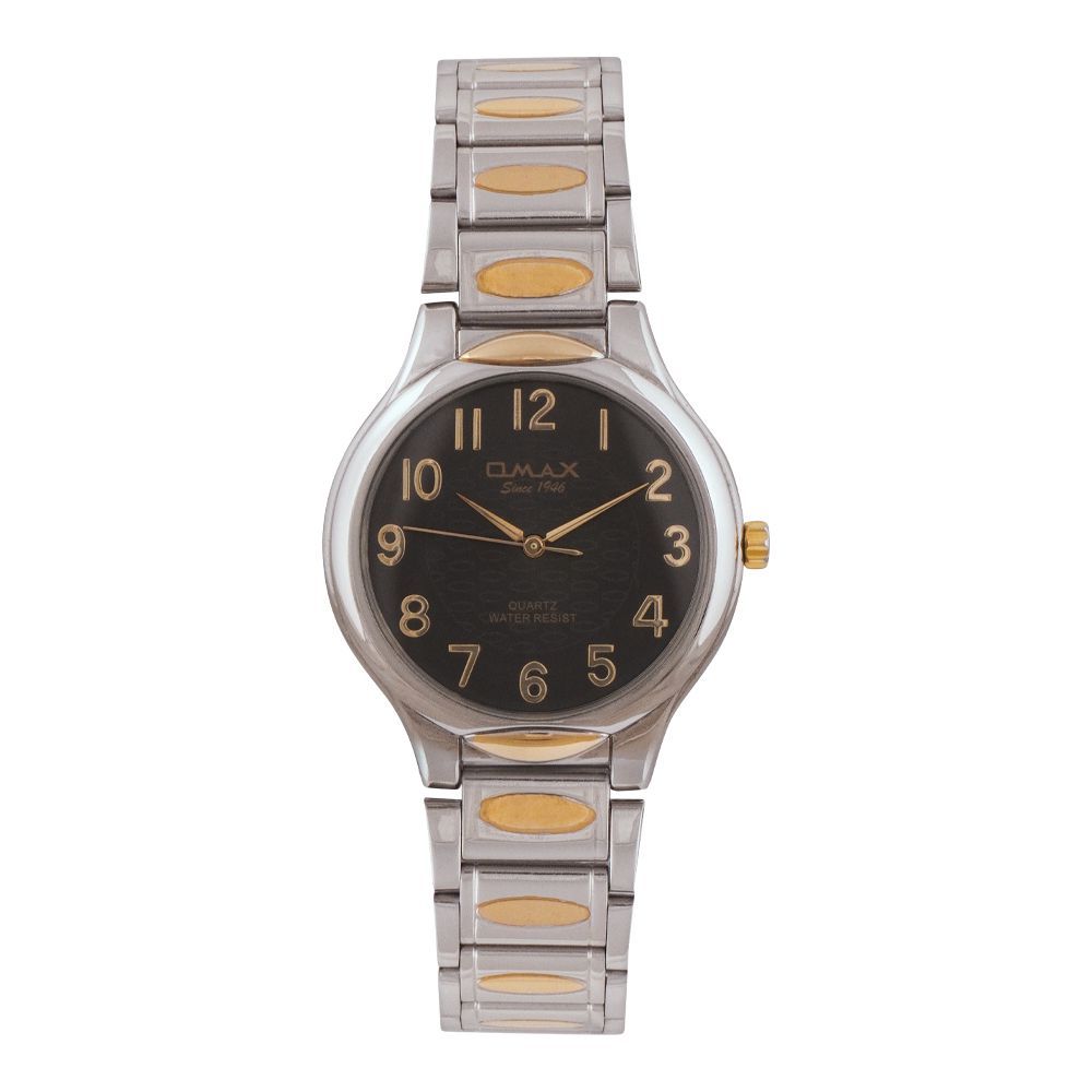 Omax Women's Round Chrome Dial With Black Background & Two Tone Bracelet Analog Watch, AW0101N002