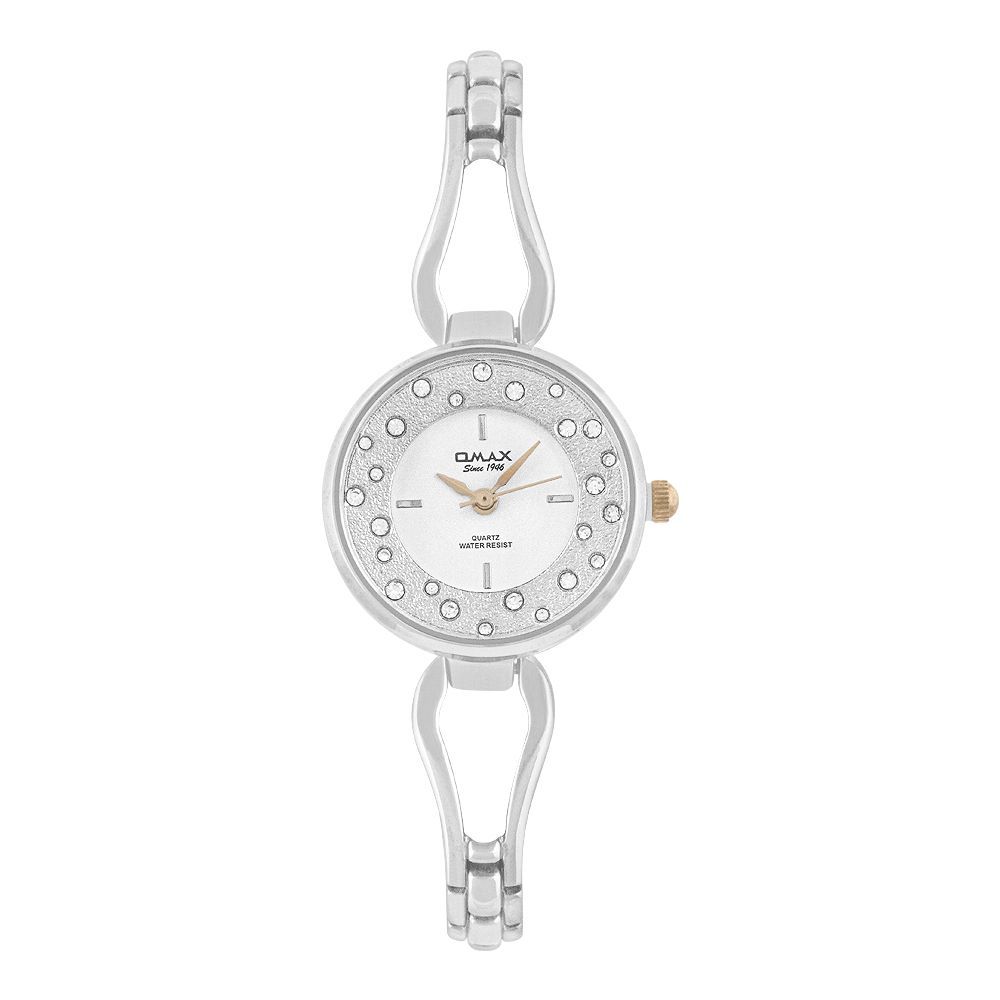 Omax Women's Silver Round Dial With Chain Watch, JES882P003