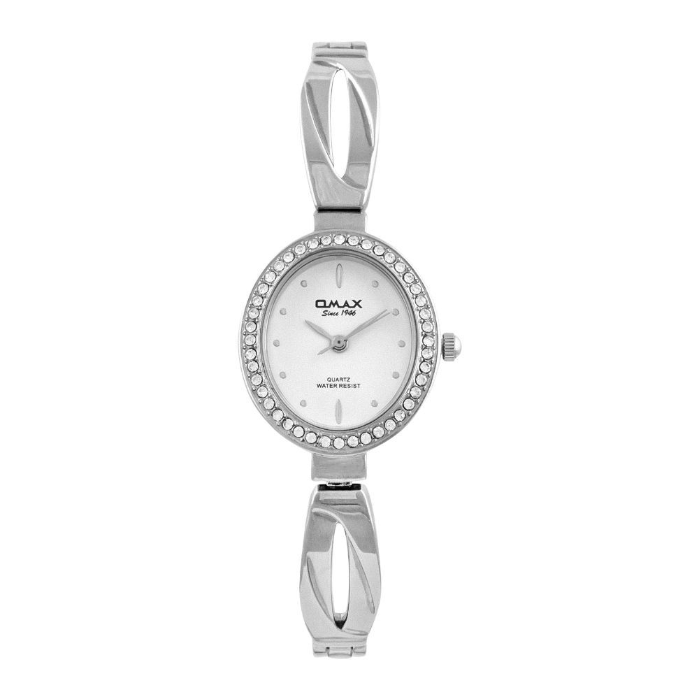 Omax Women's Silver Designed Oval Dial With Chain Analog Watch, JES960P003