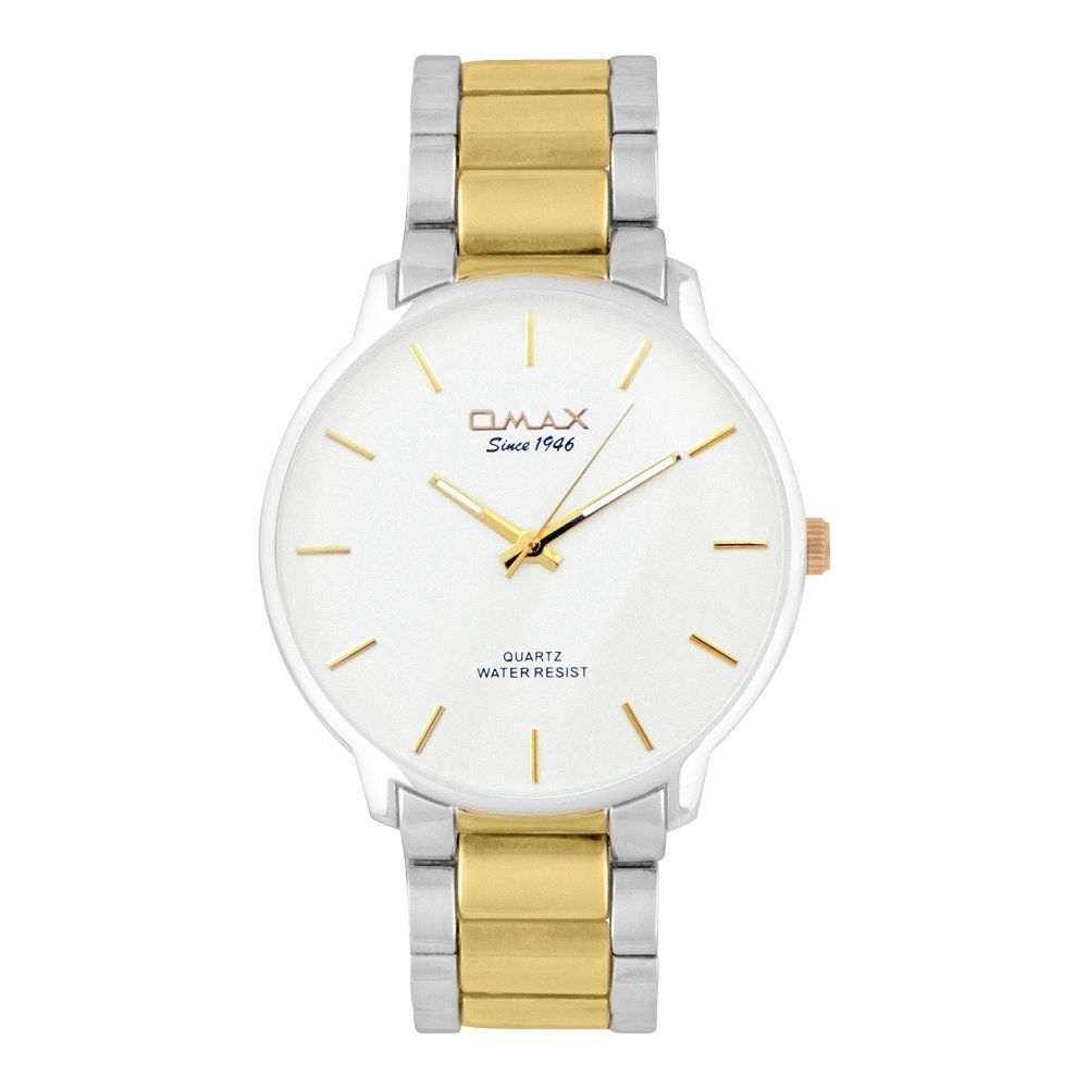 Omax Men's White Round Dial With Two Tone Bracelet analog Watch, ODC011N008