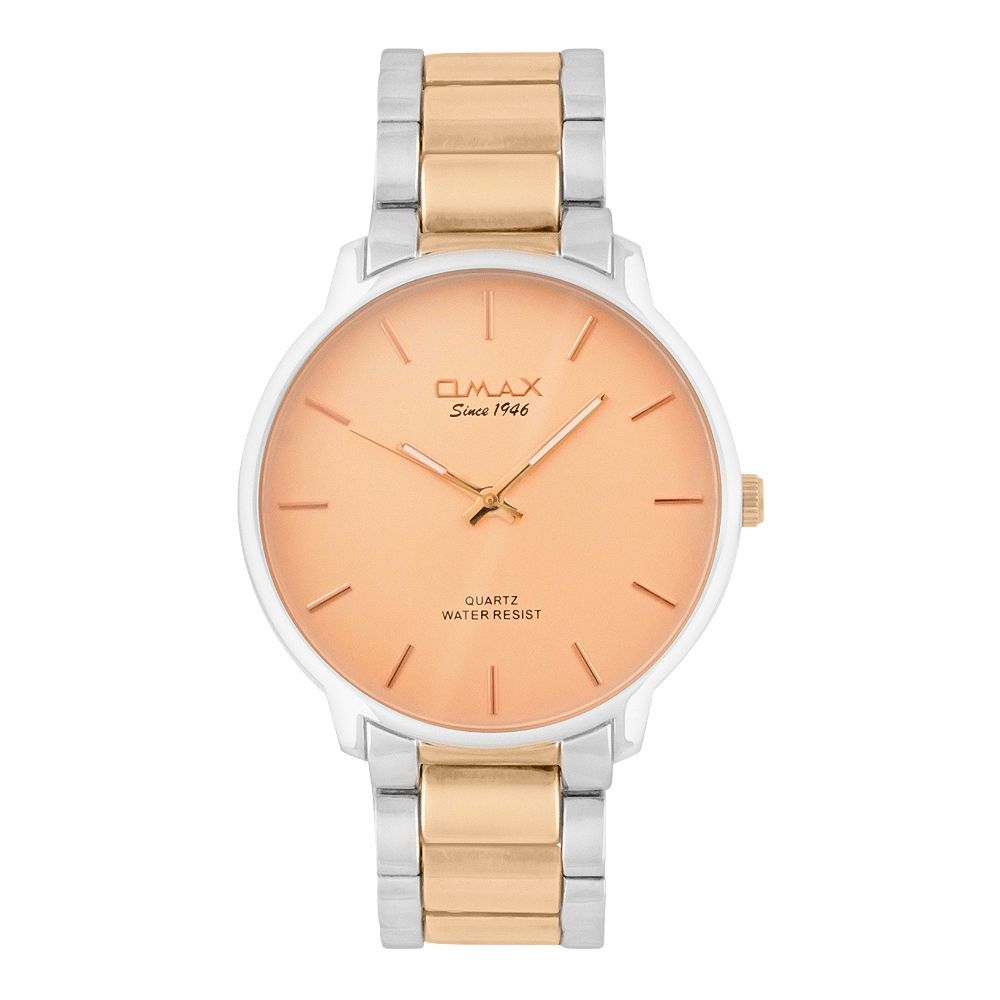 Omax Men's Round Dial With Baby Pink Background With Two Tone Bracelet Analog Watch, ODC011N00F