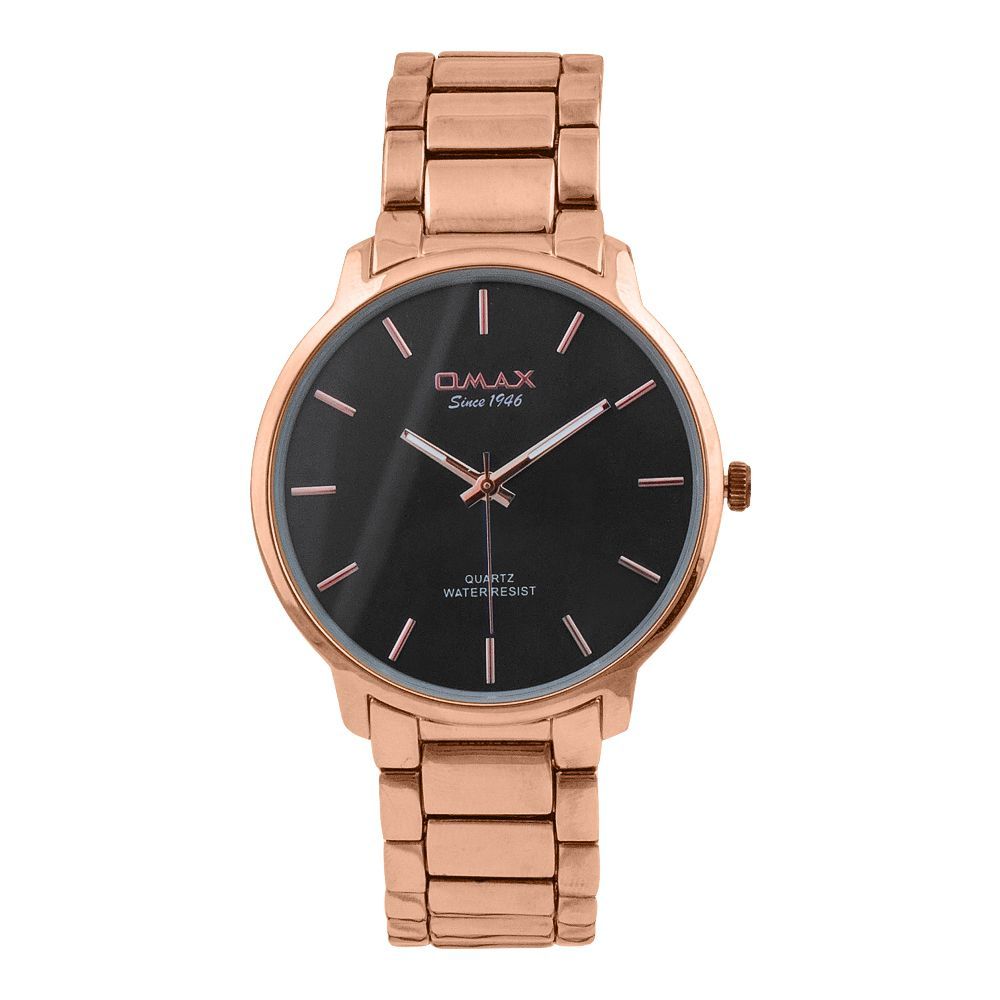 Omax Men's Water Resist Black Dial & Rose Gold Bracelet Analog Watch, ODC0126004