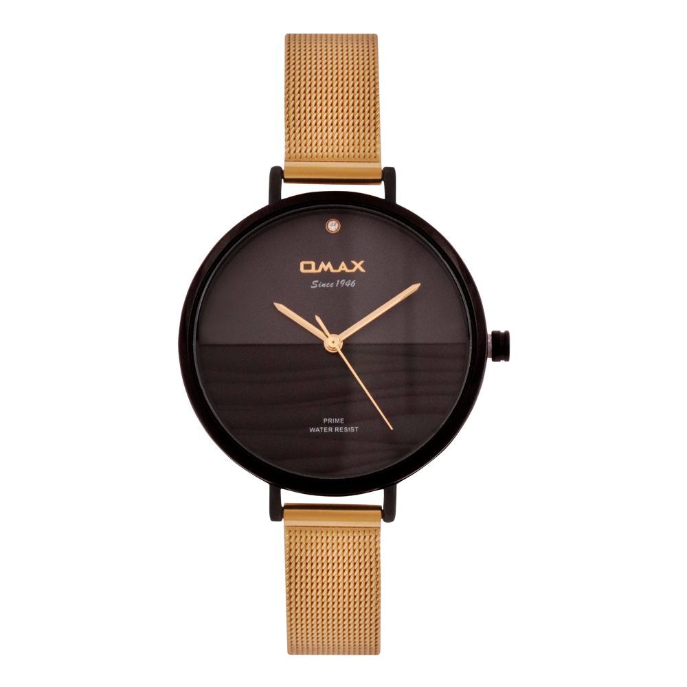 Omax Women's Prime Black Round Dial With Golden Rust Bracelet Analog Watch, PMM05G66I