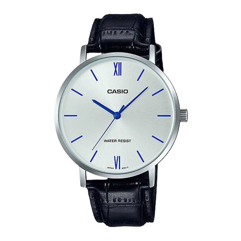 Casio Men's Enticer Analog Watch & White Dial Casual & Designed Black Strap, MTP-VT01L-7B1UDF