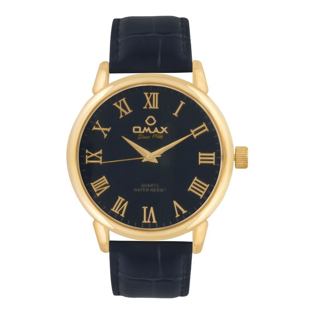 Omax Men's Light Gold Round Dial With Black Background & Strap Analog Watch, OAS125QB02