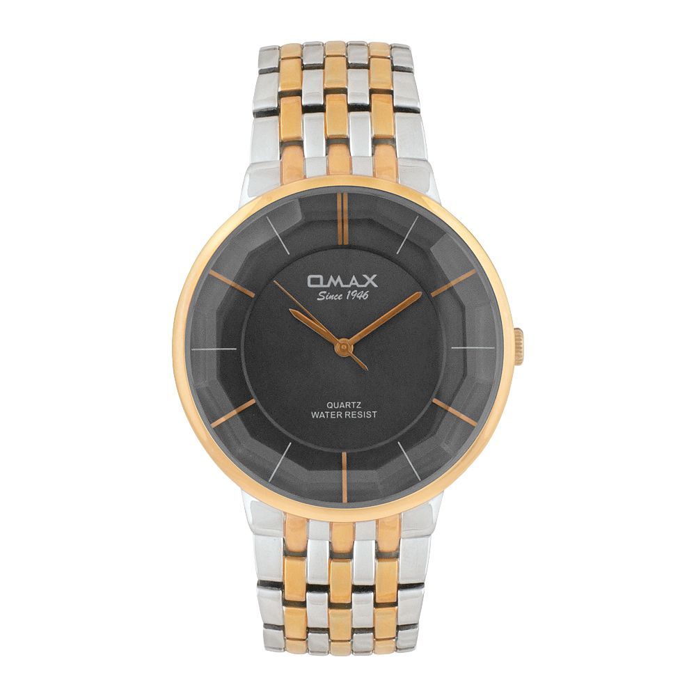 Omax Men's Black Background With Two-Tone Bracelet Watch, CGH007N012