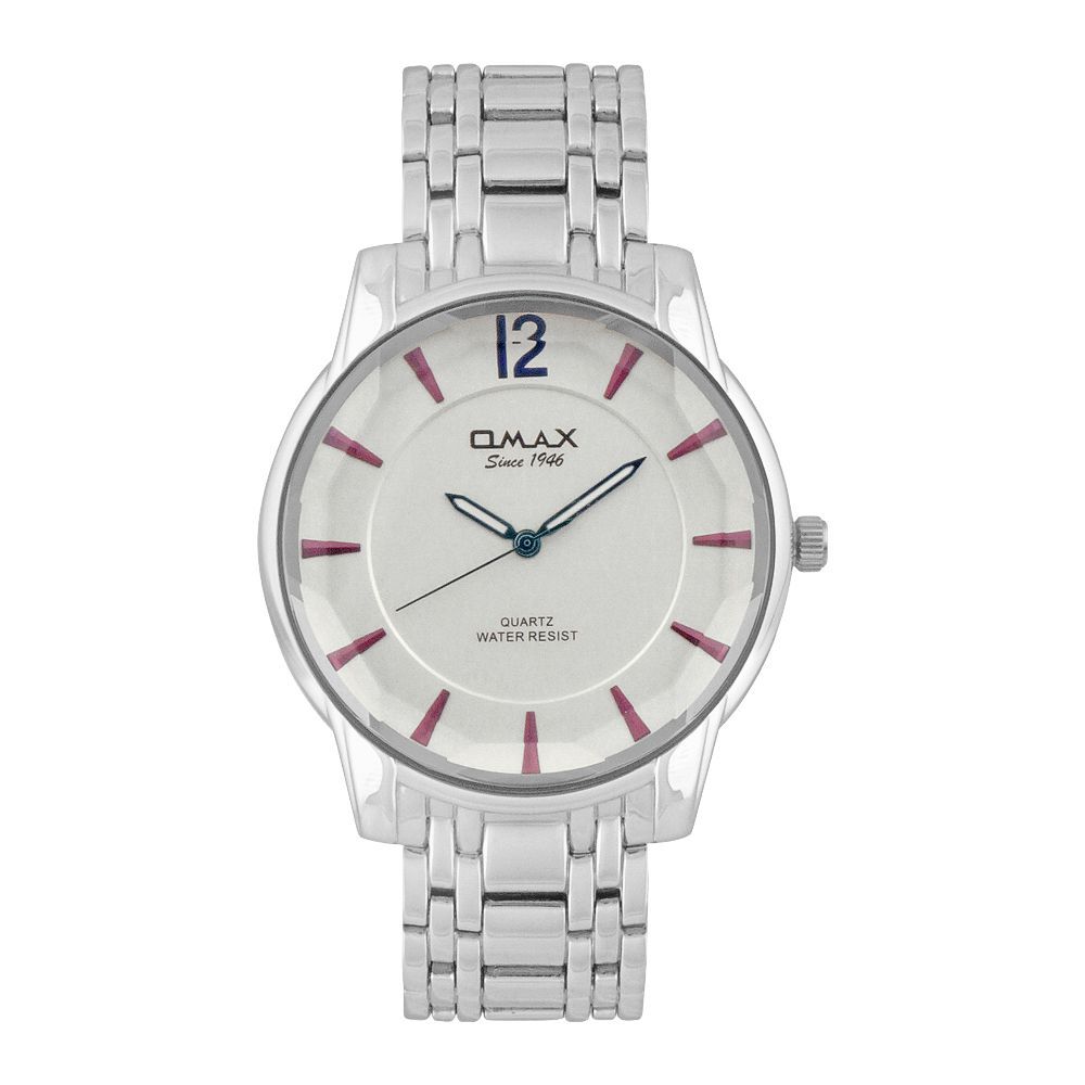 Omax Men's Silver Round Dial With Bracelet Water Resist Analog Watch, CGH001I008