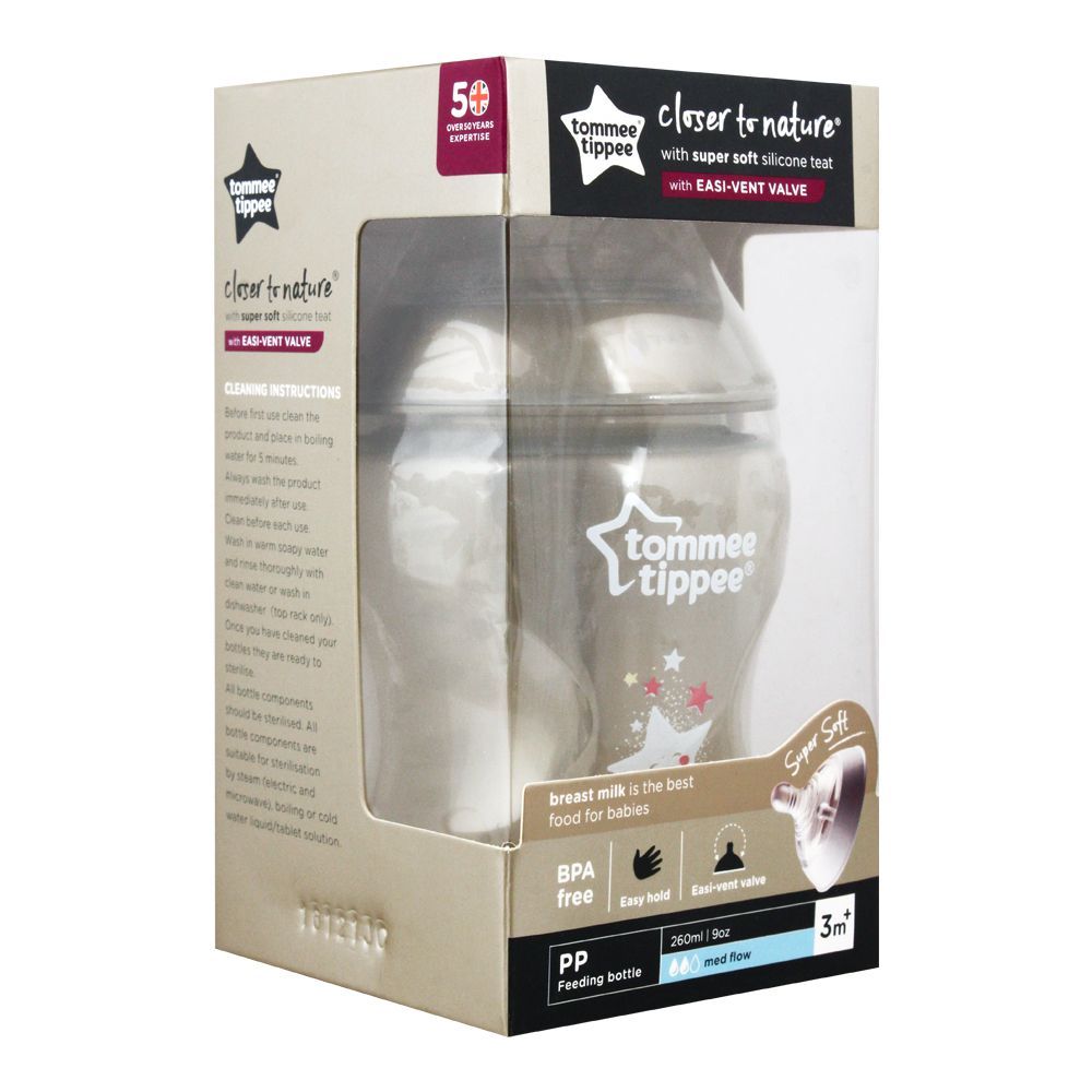Tommee Tippee Closer To Nature Anti-Colic Baby Feeding Bottle, 3m+, 260ml/9oz, 422532/38